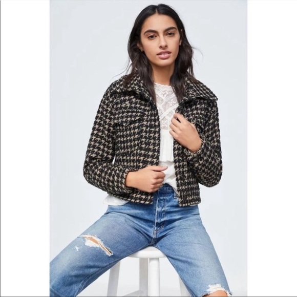 Avec Les Filles x Anthropologie Lea Houndstooth Shimmer Cropped Coat Small - Picture 1 of 11